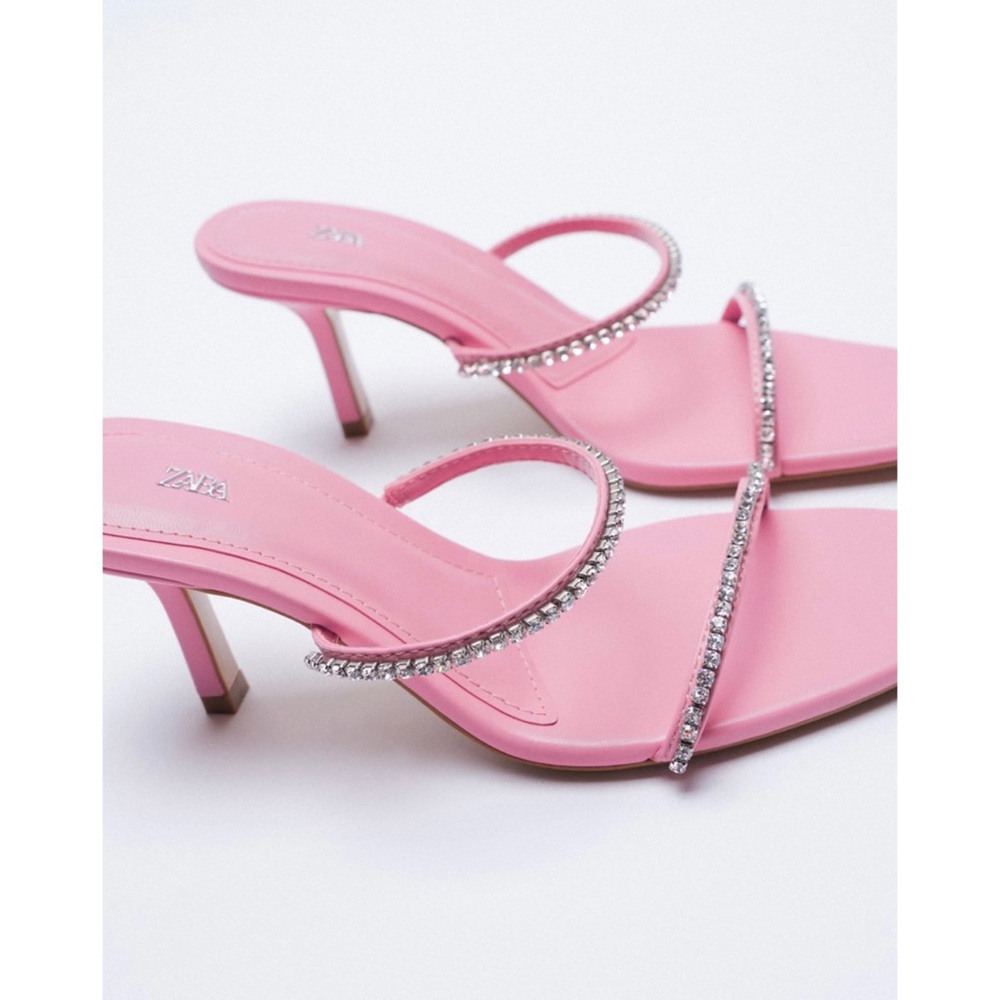 ZARA ABIERTO HEELS BUBBLEGUM BARBIE PINK SPARKLY STRAP HEELED